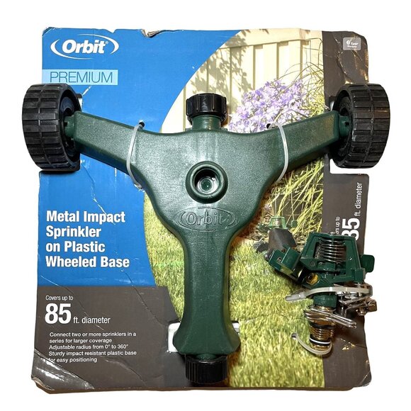 Orbit Impact Sprinkler Premium Plastic Metal Wheeled Base Coverage Up To 85 Ft - Picture 1 of 13